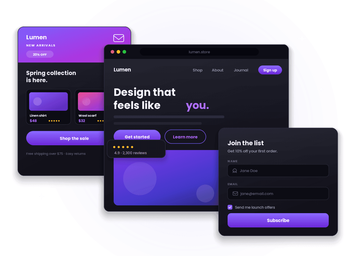 Mailmeter email, form, and landing-page builders